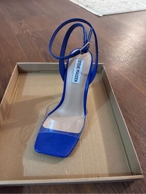 Steve Madden Cobalt Blue Clear Strap Ankle Strap High Heel